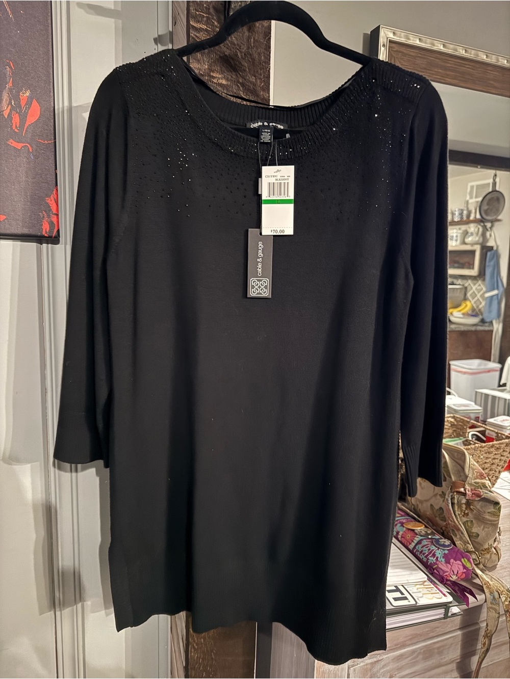 Cable & Gauge Black Knit Sweater with Sparkle Detail